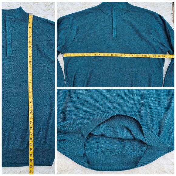 Peter Millar 1/4 Zip Sweater Size XL Teal Knit Merino Wool Mock Neck Blue-Green - Picture 6 of 8